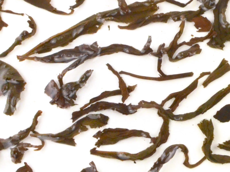 Shuixian wet tea leaves floating in clear water.