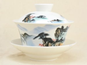 Colorful Countryside Large Ceramic Gaiwan, front view