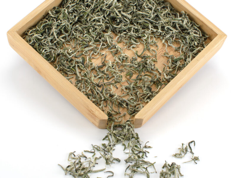 Mengding Ganlu (Sweet Dew) green tea dry leaves.