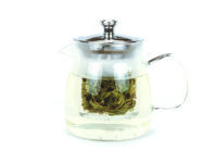 Small Glass Teapot with Glass Strainer side view