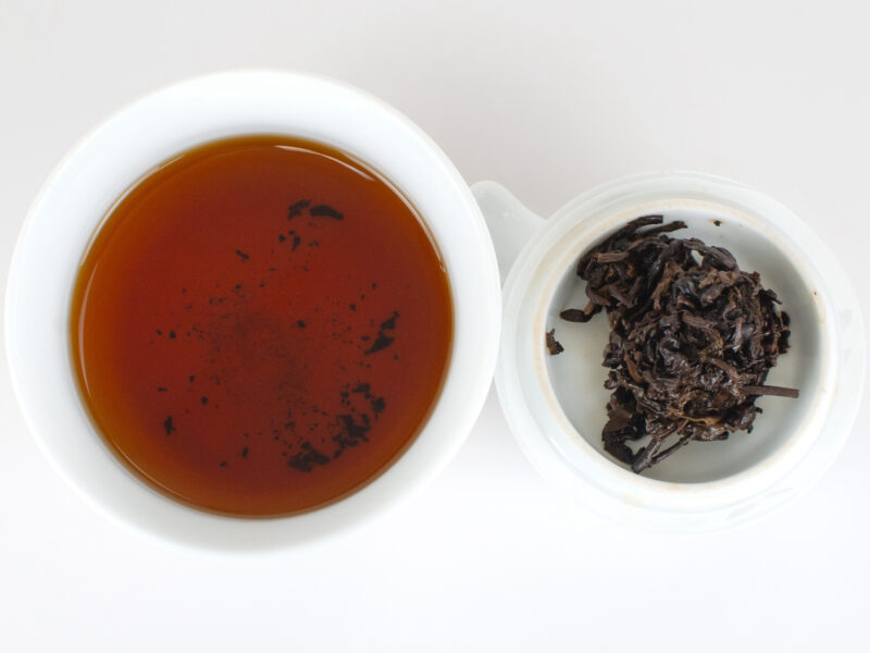 Shu Longzhu (Sweet Dragon Ball) shu puer tea and strained leaves.