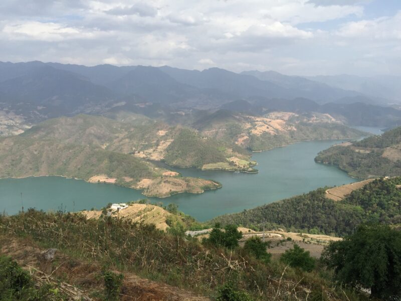 A wide view of Lancang (Mekong) river, a beautiful deep jade green color.
