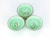 Three Small Koi Fish Celadon Teacups