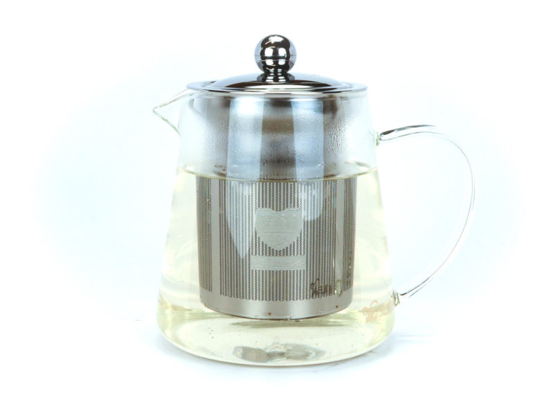 Conical Glass Teapot with Steel Strainer side view