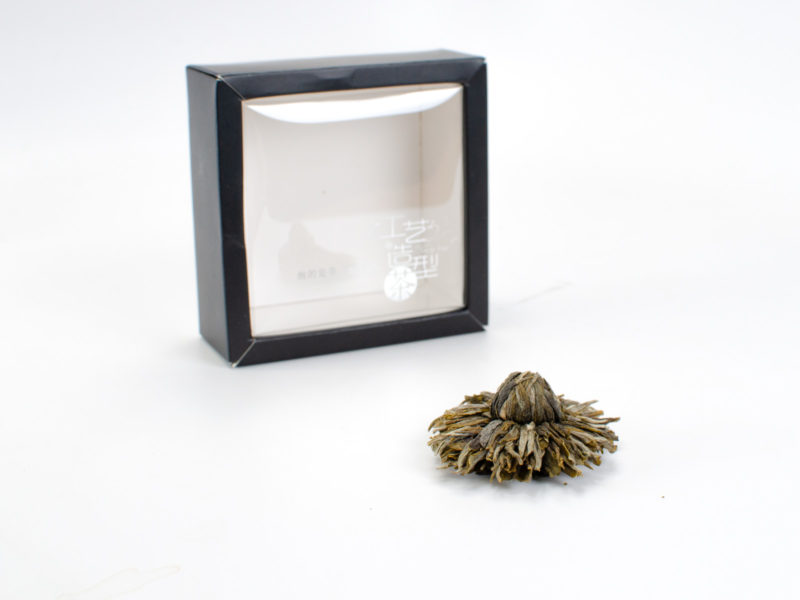 Chrysanthemum Green Blooming Tea with box in background