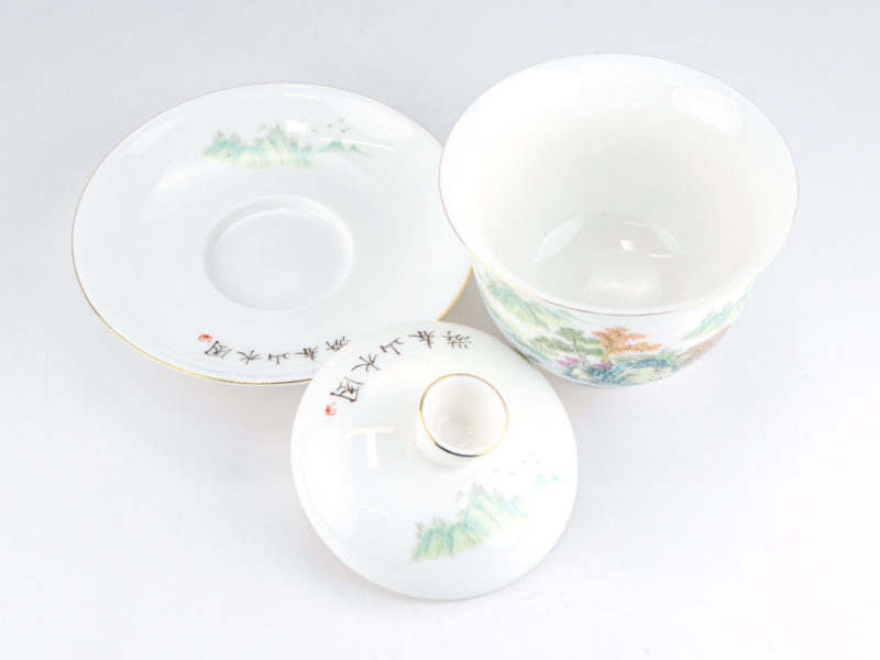 Hand-Painted Countryside Gaiwan disassembled