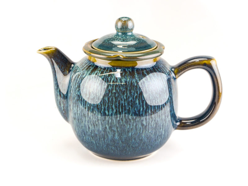 Blue Kiln Change Ceramic Teapot side view, bluer glaze