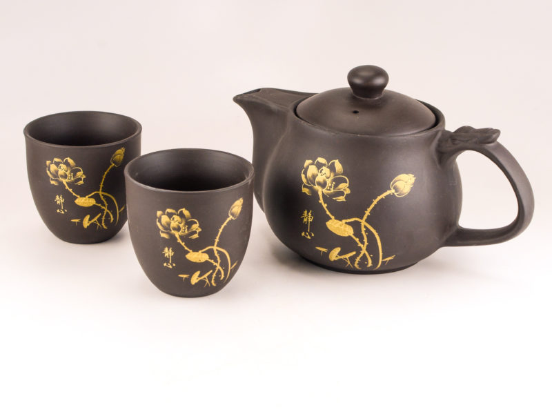 Golden Lotus Yixing Teapot with Golden Lotus Yixing Teacups.