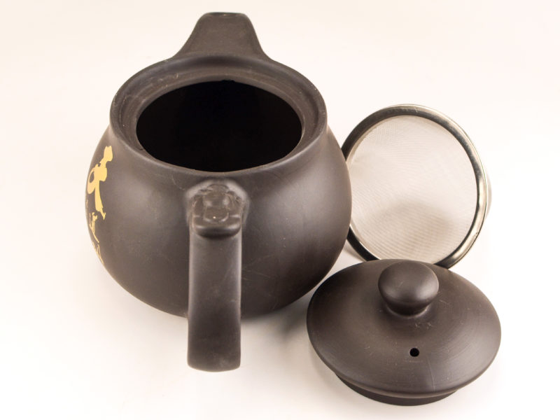 Tian Dao Chou Qin Teapot with lid open and strainer removed.