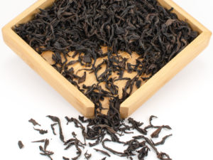 The traditional long, dark, twisted form of Wuyi rock wulong tea.