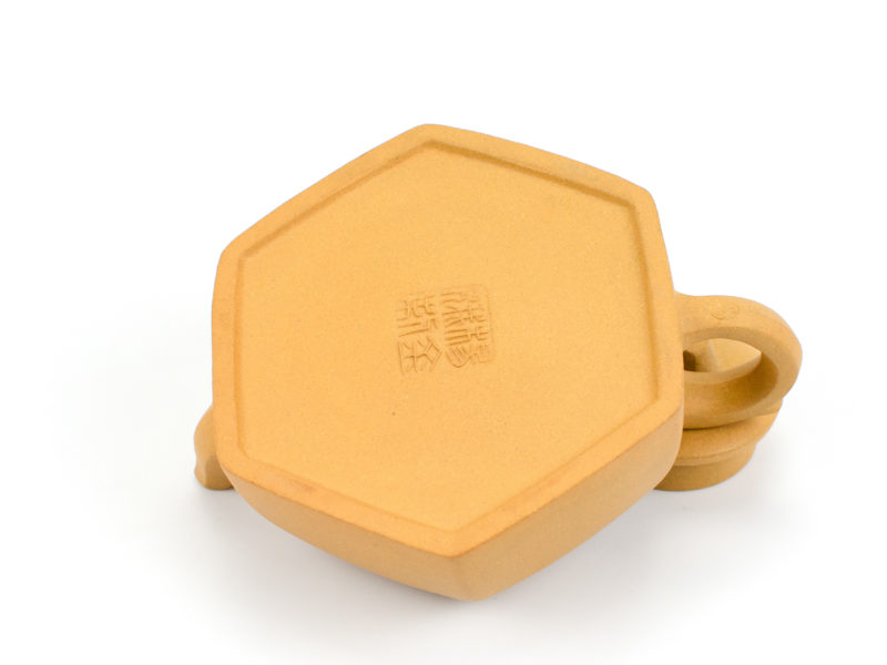 Maker's stamp on base of Yellow Hexagonal Well Fence Yixing Teapot