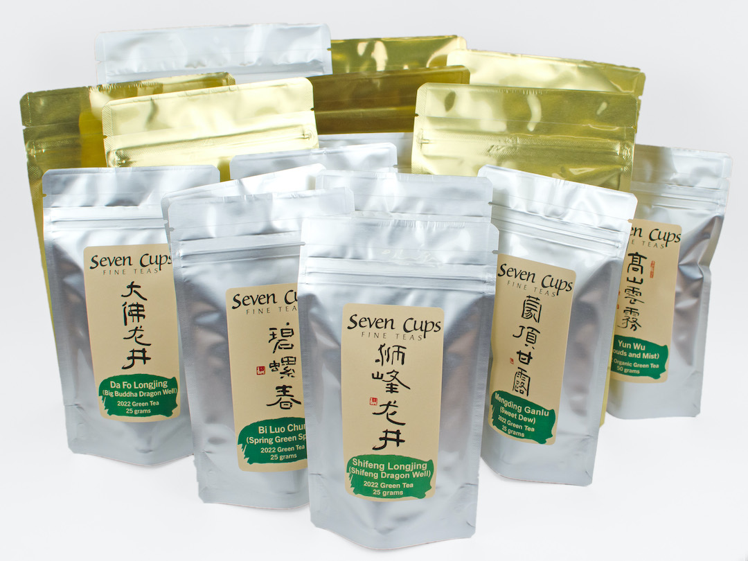16 packaged bags of Chinese green tea.