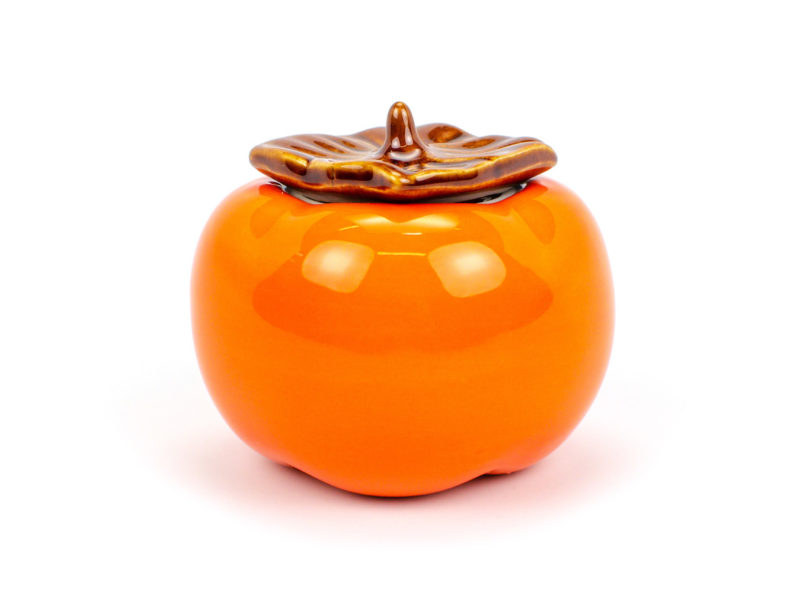 Small Persimmon Tea Caddy side view, closed.