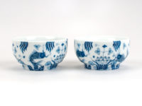 Blue and White Porcelain Fish Teacups side view