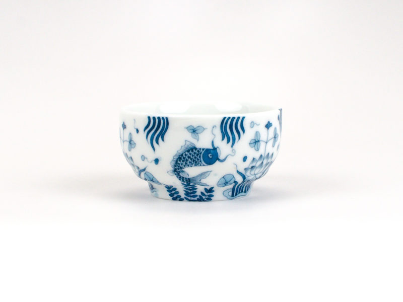 Blue and White Porcelain Fish Teacup side view of fish