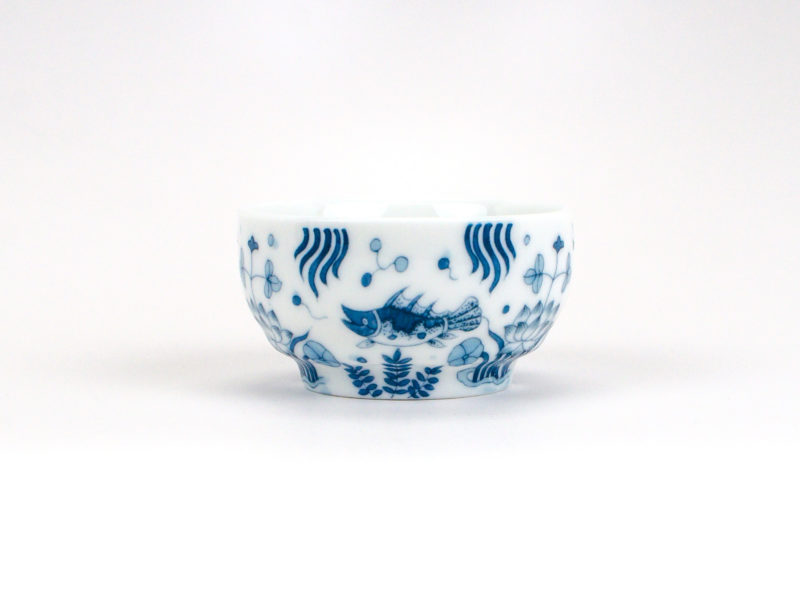 Blue and White Porcelain Fish Teacup side view of another fish
