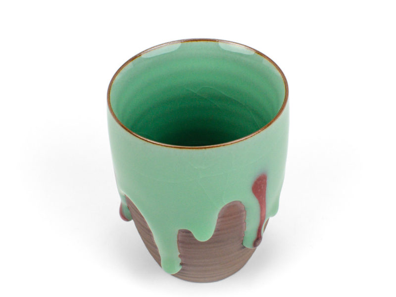 Ge Kiln Tall Green Drip Glaze Ceramic Teacup above view