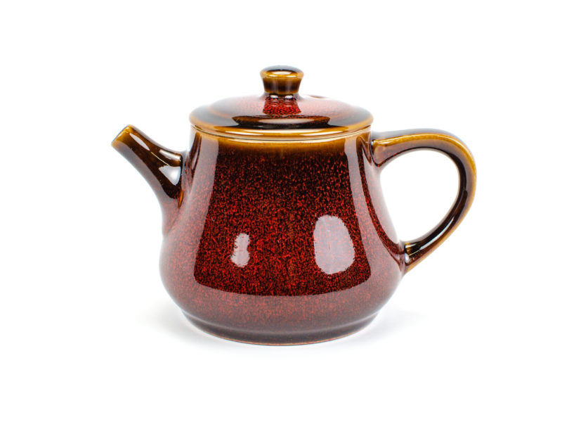 Jun Kiln Red Ceramic Teapot side view.