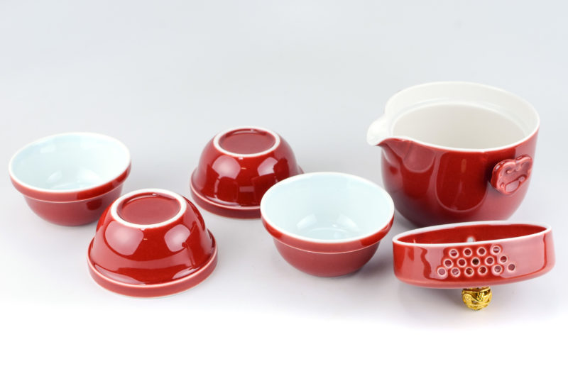 Ji Red Porcelain Travel Tea Set unpacked with lid open.