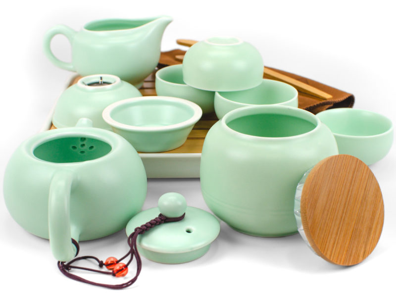 Ru Yao Green Xishi Porcelain Travel Tea Set side view