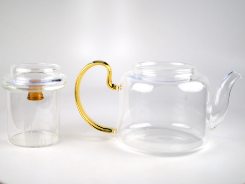 Large Amber Handle Glass Teapot with Glass Strainer