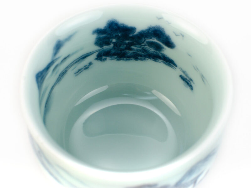 View of painted detail inside Longquan Kiln Shadow Blue Celadon Teacup