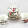 Jingdezhen Longevity Peach Gold Rim Porcelain Gaiwan and Teacups