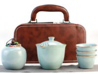 Ru Kiln Tian Qing Easy Gaiwan Travel Tea Set with leather case