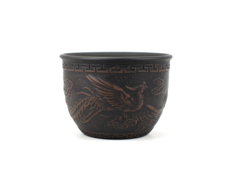 Dragon and Phoenix Carved Yixing Teacup, phoenix detail
