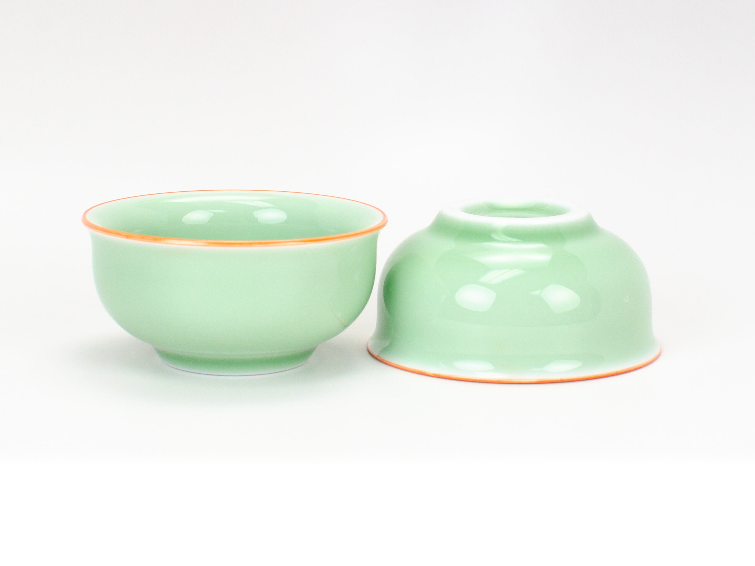 Longquan Kiln Koi and Lotus Celadon Teacups side view