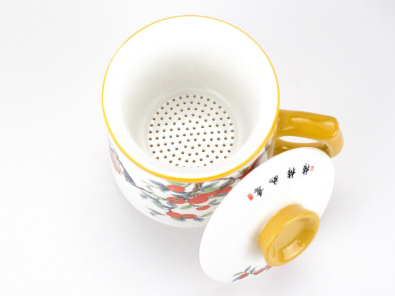 Persimmon Porcelain Filter Cup with perforated porcelain strainer in cup