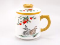 Rabbit Moon Porcelain Filter Cup with Persimmons rabbit detail