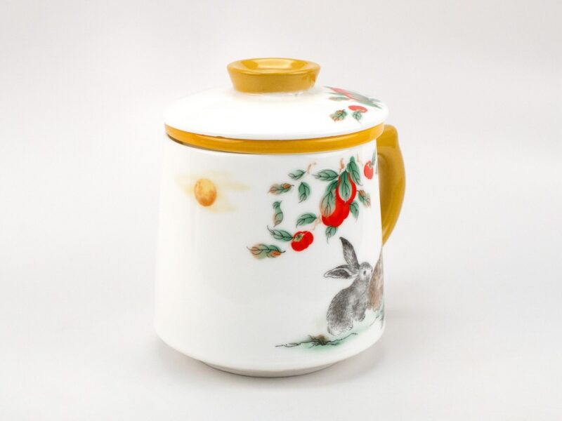 Rabbit Moon Porcelain Filter Cup with Persimmons moon detail