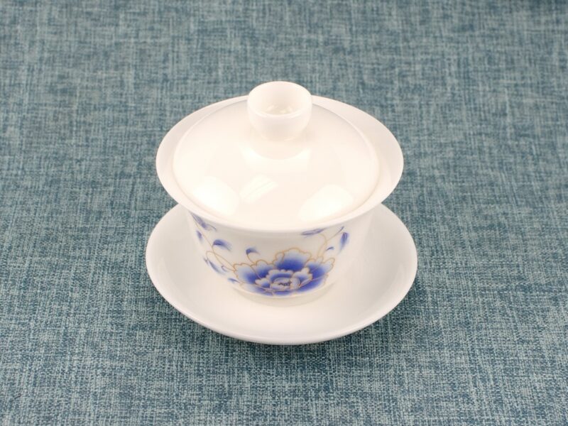 Blue Peony Ice Jade Porcelain Gaiwan