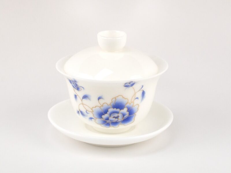 Blue Peony Ice Jade Porcelain Gaiwan