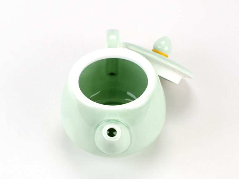 Classic Plum Green Celadon Teapot with lid open