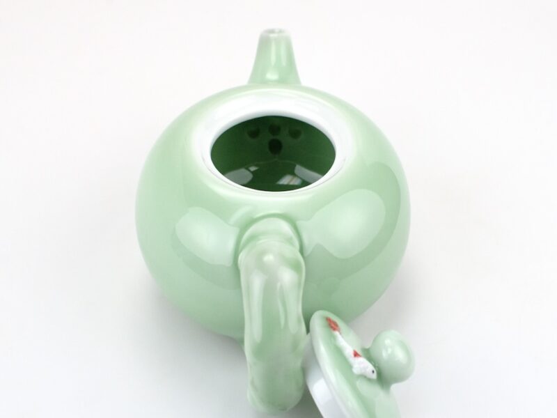 Longquan Kiln Koi Fish Celadon Teapot with Dragon Handle with lid open