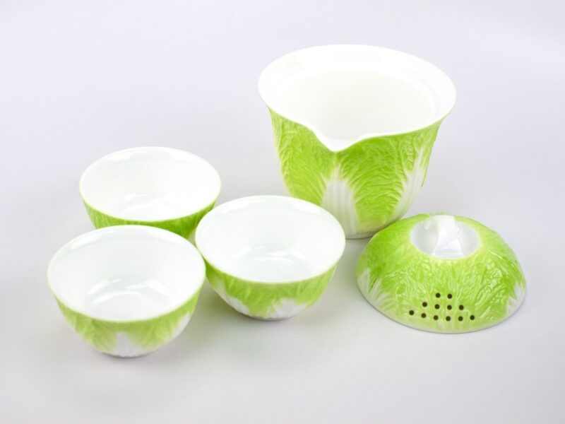 Lucky Cabbage Easy Gaiwan Travel Tea Set with lid open