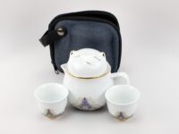 White Cat Porcelain Travel Tea Set with case