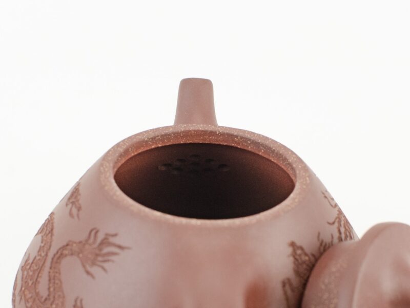 Dragon and Phoenix Stone Scoop Zi Ni Yixing Teapot with lid open