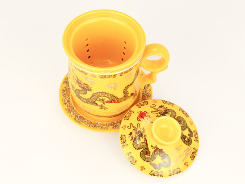 Yellow Dragon Porcelain Filter Cup with lid removed
