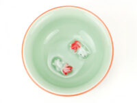 Longquan Kiln Double Goldfish Celadon Teacup detail view of goldfish