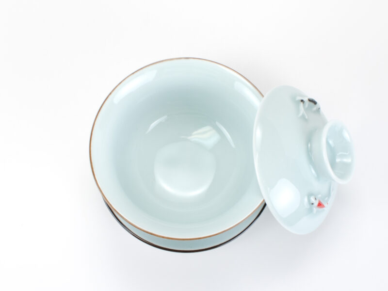 Longquan Kiln Two Koi Fish Blue Celadon Gaiwan with lid open